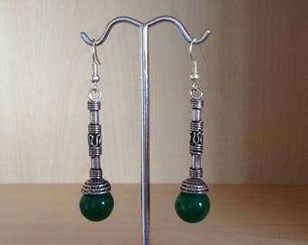 Green agate color glass bead earrings