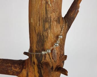 Bracelet adjustable mesh chain jaseron, beads and pendants for women 925 sterling silver feathers