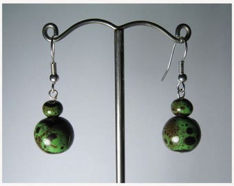 Pearl Earrings ceramic; Green and Brown