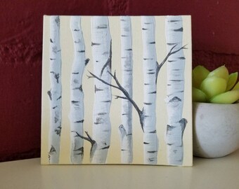 Birch Tree Painting, 4x4, White Birch painting, white trees
