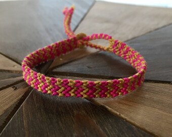 Friendship Bracelet – Double chevron bracelet – Pink and mustard – Friendship bracelet unisex – Boho Chic bracelets – Handmade bracelets