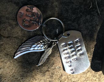 With Brave Wings She Flies Hand Stamped Keychain