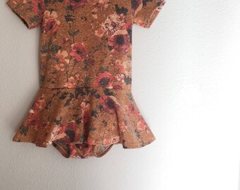 Mustard Floral Leotard - Autumn Leo Dress - Twirl Dress - Vintage Fall Leotard Dress - Girls/Toddler Leotard