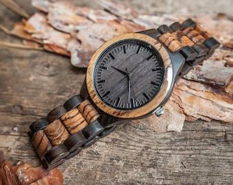 Engraved Wood Watch,Personalized black Wood Watch,Wooden watch for men,Personalized men Watch,Wood men Watch,Personalized Watches for him