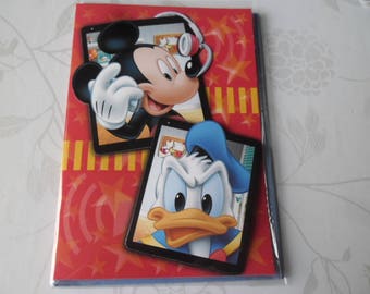 x 1 greeting card 3D pattern Mickey/Donald multicolored + envelope 19.5 x 13.5 cm