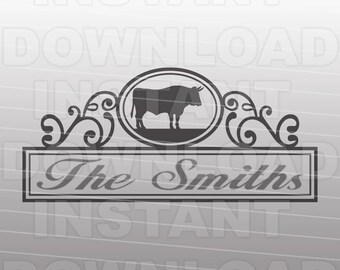 Mailbox Nameplate SVG File,Bull with Horns SVG File -Commercial & Personal Use- Vector Art SVG Cut File for Silhouette and Cricut Cutter