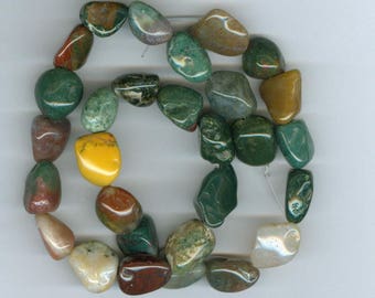 Jasper Nugget Beads, Green Red Brown Fancy Jasper Tumbled Nugget Gemstone Beads 5178