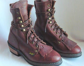 Vintage Leather Lace Up BIKER Boots / size 5 .5 B Eu 36 UK 3 / Granny Combat Ankle Oxford / HEAVY Industrial Work Dark Brown
