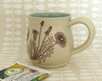 Ceramic Mug - Ready to Ship - Dandelion Mug - Botanical Mug - Stoneware Mug - Hand Thrown Mug - Handmade Ceramic Mug