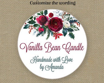 Stickers for Candles, Mint Tins, Candy Bags Weddings, Welcome Box, Christmas Bouquet, Christmas Gift Stickers - Choose your size and Wording