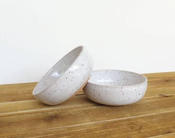Pottery Prep Bowls Stoneware Ceramic in Glossy White Glaze - Set of 2