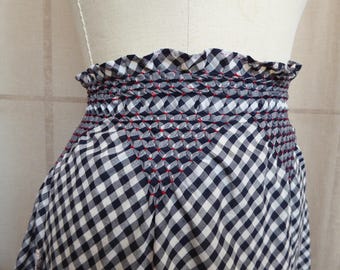 Vintage Gingham Check Smocked Half Apron