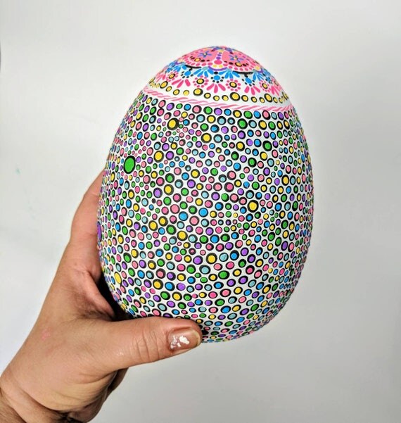 Large hand painted ceramic egg