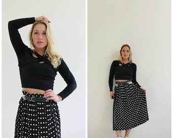 ANNIVERSARY SALE 1990s Contrast Dot Skirt /// Size Small to Medium