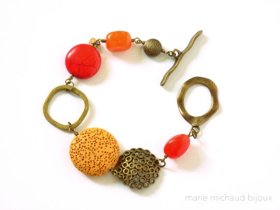Big boho bracelet, Boho bracelet, Red and orange bracelet, Original bracelet, Boho jewelry, Summer bracelet,Colorful bracelet, Colorful