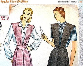 on SALE 25% Off 1940s Maternity Dress Pattern Misses size 16 UNCUT Womens Maternity Jumper with Blouse Vintage Sewing Pattern 40s