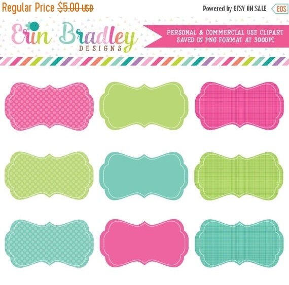50% OFF SALE Digital Scrapbooking Clipart Clip Art Pink Green and Blue Journal Tags Personal & Commercial Use Il_570xn