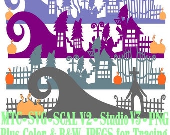 Borders Nightmare Before Christmas Bundle of 4 Cut Files MTC SVG File Format with B&W traceable JPEG