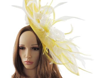 Yellow & White Fascinator Kentucky Derby or Wedding Hat **SAMPLE SALE