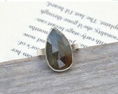 Rose Cut Sapphire Ring, Bi Colored Sapphire Ring, 6.75ct Raindrop Sapphire In Cambridge Blue And Raw Umber