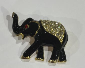 Vintage Enamel and Rhinestone Elephant Brooch Pin
