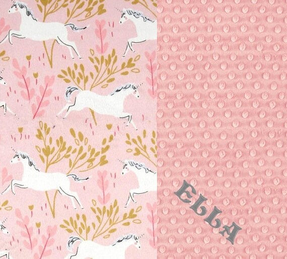 Pink Unicorn Blanket Crib Blanket / 42 x 55 Minky Blanket Girl, Personalized Minky Blanket