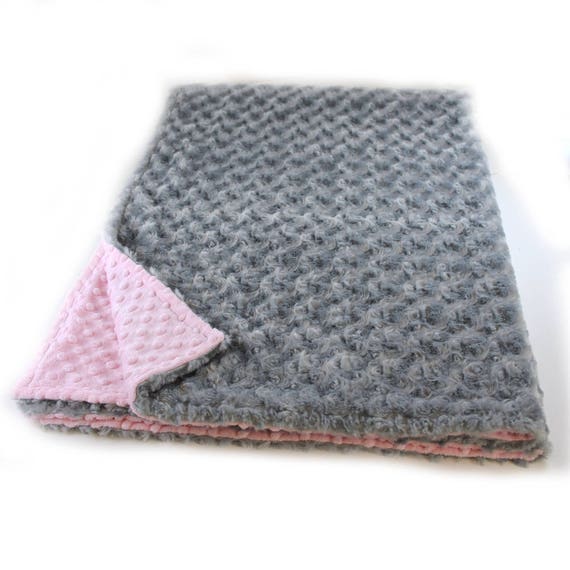 Minky Adult Blanket, Personalized Blanket - Silver Rose & Blush Pink Throw Twin Blanket // Gray Blanket // Minky Throw Blanket