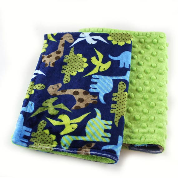 Baby Shower Gift, Personalized Baby Blanket, Blue Dinosaurs Minky Baby Mini Boy Lovey Blanket, Burp Cloth, Dinosaur Blanket, Baby Gift