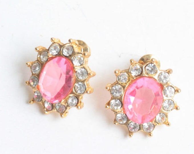 CIJ Sale Faceted Pink and Clear Rhinestone Earrings Pierced Eisenberg Original Card