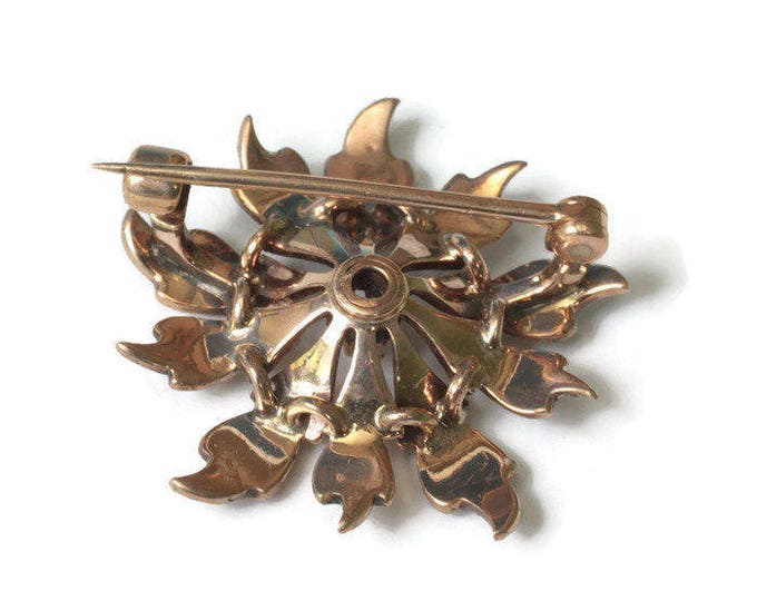 Victorian 10K Gold Starburst Pin Seed Pearls Diamond Dimensional One Inch Antique Pin