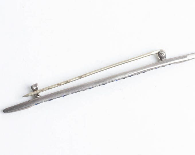 Antique Sterling Bar Pin Blue and Clear Paste Stones Signed ALLCO