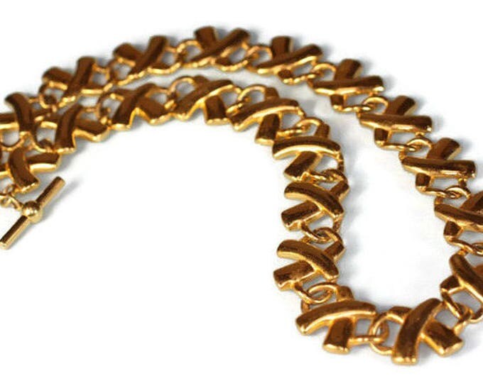 Anne Klein Designer Necklace Gold Tone X Links Bold Chunky 1980s Retro