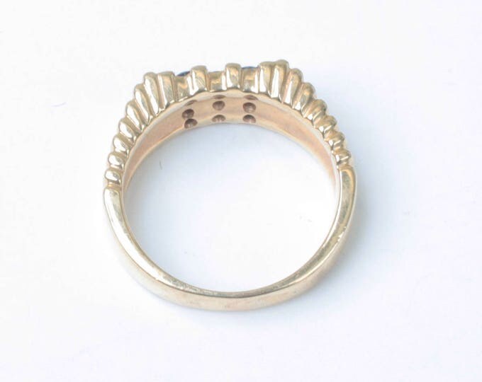 Sapphire and Diamond Ring 14K Gold Modernist Design Size 6.25