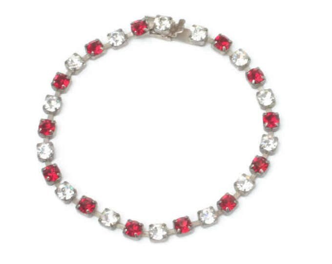 Red and Clear Crystal Rhinestone Bracelet Line or Tennis Vintage Bracelet