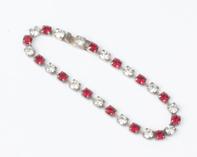 Red and Clear Crystal Rhinestone Bracelet Line or Tennis Vintage Bracelet