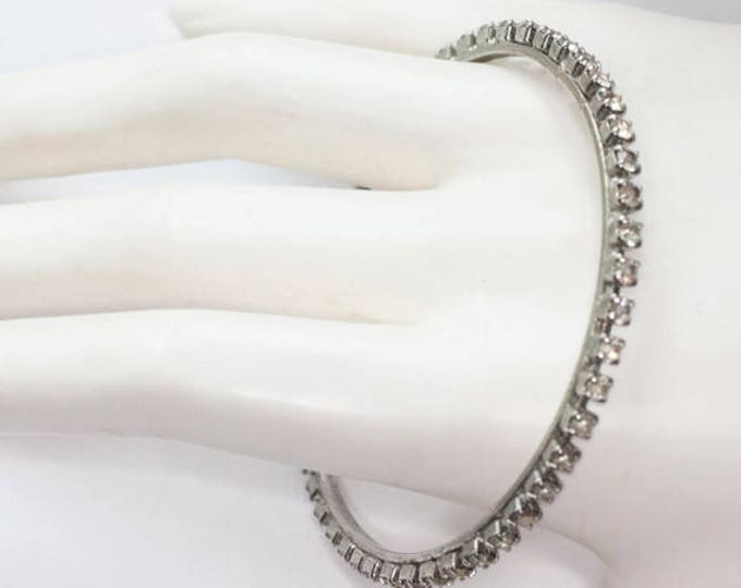 Clear Rhinestone Bangle Bracelet Stacking Skinny Thin Prong Set Stones Vintage