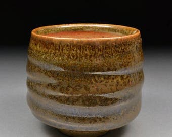Handmade Stoneware Yunomi Tea Cup glazed with Alberta Slip and Carbon Trap Shino