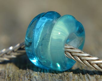 Unique Handshaped Two Tone Handmade Lampwork Glass European Charm Bead - SRA - Fits all charm bracelets - Silver Core Options