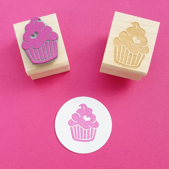 Cupcake Rubber Stamp Iced Cupcake with a Heart Rubber