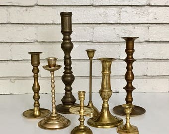 Vintage Brass Candlestick Candle Holder Collection 8 Pieces // X