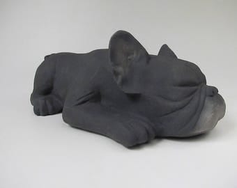 Black Frenchie Cremain Urn in Stoneware