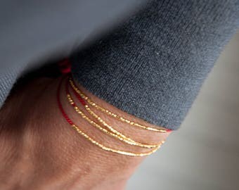 SALE Delicate bracelet gold or silver on red silk