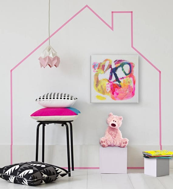Small pink abstract painting Nursery decor contemporary
