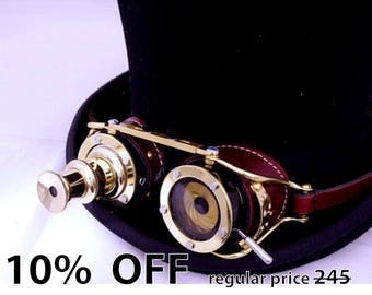 Steampunk goggle IRIS APERTURE and Telescopic Telescope Brass LARP Brown