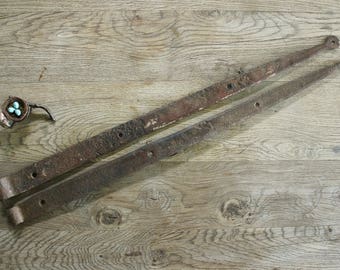 2 Large Hand-Forged T Strap Hinges – 15 1/2" – Rustic Medieval Iron – Black Unfinished