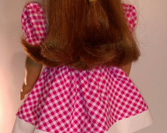 50' style raspberry pink check short sleeve school girl style dress fits 18 inch dolls like American girl
