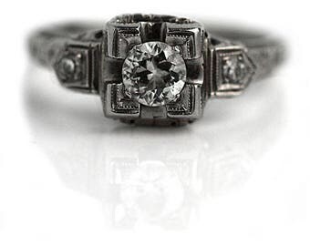 Vintage Diamond Engagement Ring .40ctw Antique Engagement Ring 18K White Gold Ethical Conflict Free Simple Filigree Engagement 1930s Ring!