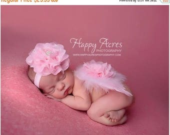 ON SALE PINK Newborn Wings and headband, feather wings, newborn angel wings, newborn photography prop
