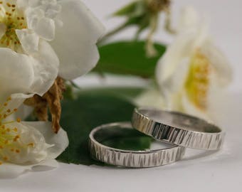 White Gold Bark Wedding Band: An 18ct white gold textured wedding ring band
