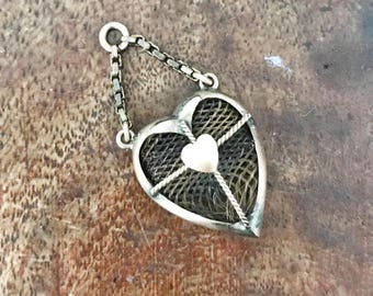 Antique Victorian Mourning Hair Heart Charm
